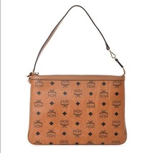 MCM Visetos Liz Shopper Tote Pouch Cognac